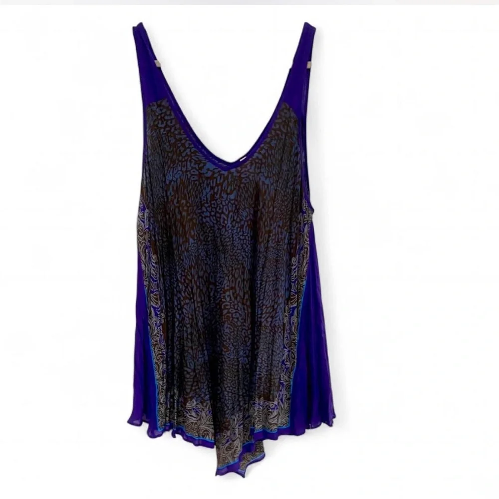INTIMATELY FREE PEOPLE PURPLE BLACK PRINT SLEEVELESS BOHO TOP SIZE SMALL
